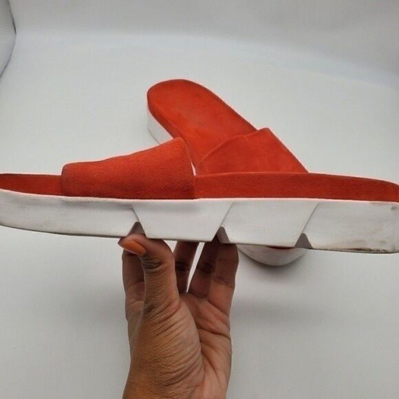 𝅺STUART WEITZMAN Landslide Suede Slide Sandals Red Orange Size 6M - Picture 9 of 11